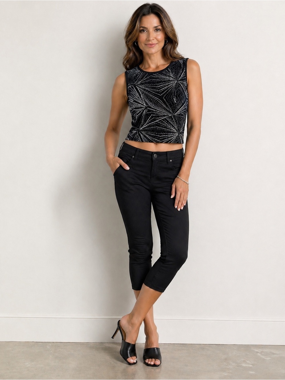 H&M Women's Y2K Glitter Celestial Stretchy Crop Cami Tank Top Sz M Whimsigoth